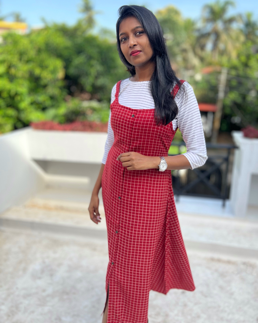 Check print dress best sale